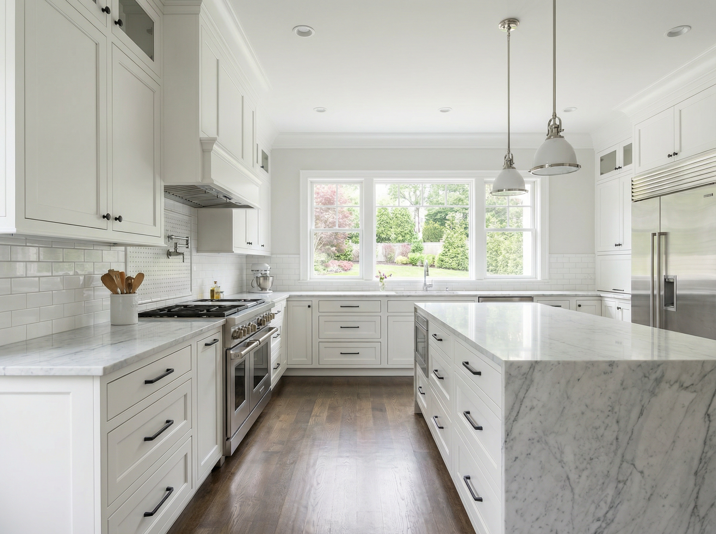 Bright modern white shaker kitchen cabinets by Timberdust LLC